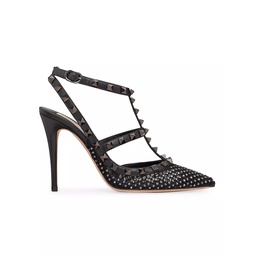 Rockstud Mesh Pumps With Crystals And Straps 100MM