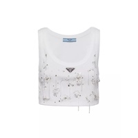 Embroidered Ribbed Knit Jersey Top