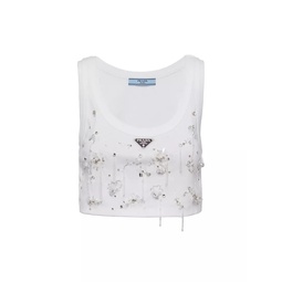 Embroidered Ribbed Knit Jersey Top