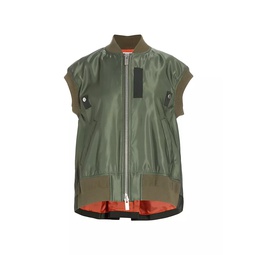 Pleated-Back Twill Bomber Vest