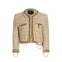 Chain-Embellished Tweed Crop Jacket