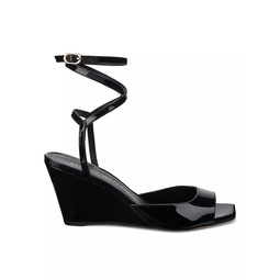 Tia 83MM Patent Leather Wrap Wedge Sandals