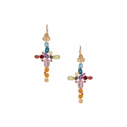 Rainbow 18K Yellow Gold & Multi-Gemstone Cross Earrings