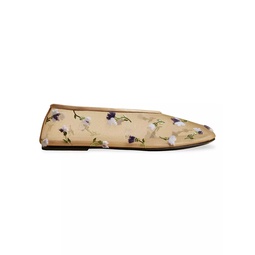 Marcy Floral Embroidered Mesh & Leather Flats