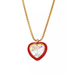 Heart's Desire Goldtone, Cubic Zirconia & Enamel Pendant Necklace