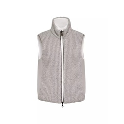 Cashmere Feather Yarn Reversible Knit Down Vest