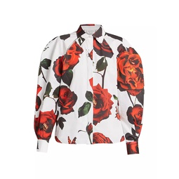 Rose-Print Cotton Shirt