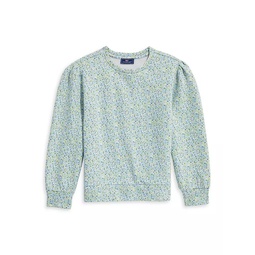 Little Girls & Girls Floral Puff-Sleeve Sweatshirt