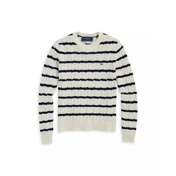 Little Boys & Boys Striped Cotton-Cashmere Cable-Knit Sweater