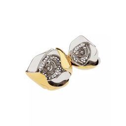 Flower Double Fingers Ring In Metal With Crystals