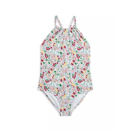 Little Girls Floral Halterneck One-Piece Swimsuit