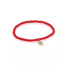 Hamsa Diamond, Red Coral & 14K Yellow Gold Hamsa Beaded Bracelet
