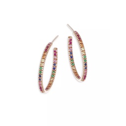 Rainbow Sapphire & 14K Rose Gold Medium Hoop Earrings/0.75