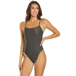 Adidas Womens Solid Stripes C-Back One Piece Swimsuit