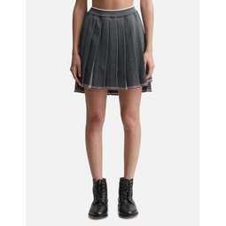 Merino Wool Tipping Pleated Mini Skirt