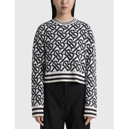 Monogram Wool Blend Jacquard Cropped Sweater