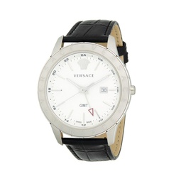 Analog Stainless Steel Leather Strap Watch