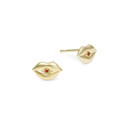 14K Yellow Gold & Ruby Lip Stud Earrings