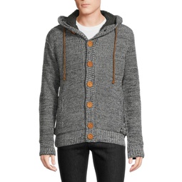 Waffle-Knit Button-Front Hooded Cardigan