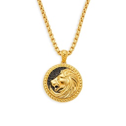 Goldplated Sterling Silver & Black Sapphire Embossed Lion Pendant Necklace