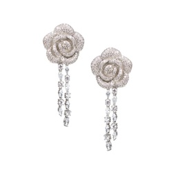 Cubic Zirconia 3D Pave Flower Drop Earrings