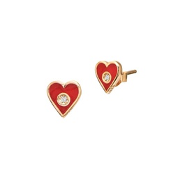 22K Gold Vermeil, Enamel & Cubic Zirconia Heart Stud Earrings