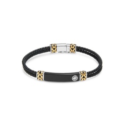 Goldplated Sterling Silver, Sterling Silver, Leather & Onyx Bracelet