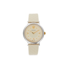 Pop Chic Stainless Steel Leather-Strap Watch