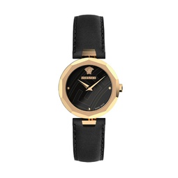Idyia IP Gold Stainless Steel Leather-Strap Watch