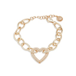 14K Yellow Gold Vermeil & Cubic Zirconia Chain Link Heart Bracelet