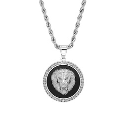 Stainless Steel & Cubic Zirconia Lion Head Pendant Necklace