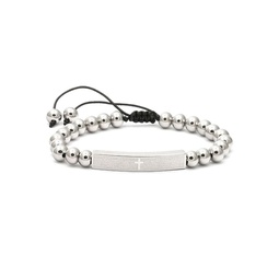 Stainless Steel & White Agate Beaded ID Bracelet