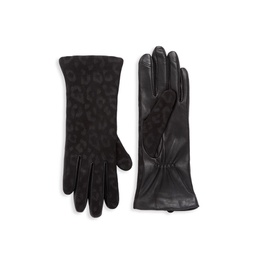 Tonal Leopard-Print Cashmere Gloves