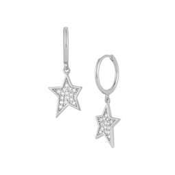 Rhodium Plated Sterling Silver & Cubic Zirconia Hoop-Star Drop Earrings