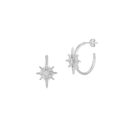 Rhodium Plated Sterling Silver & Cubic Zirconia Starburst Hoop Earrings