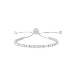 Rhodium Plated Sterling Silver & Cubic Zirconia Bolo Bracelet