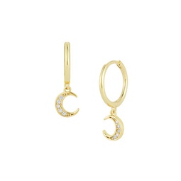 14K Yellow Gold Vermeil & Crystal Huggie Earrings