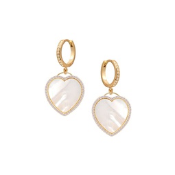 City Of Lights 14K Rose Gold Vermeil, 15MM Freshwater Pearl & Crystal Huggies Earrings