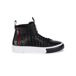 Embossed Leather High-Top Sneakers