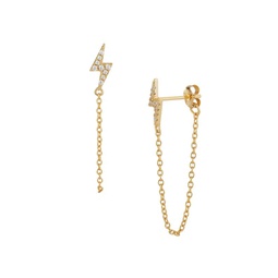 Gold Vermeil & Cubic Zirconia Lightning Bolt Chain-Drop Earrings