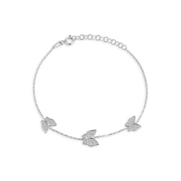 Rhodium Plated Sterling Silver & Cubic Zirconia Butterfly Bracelet