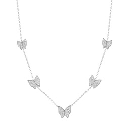 Rhodium Plated Sterling Silver & Cubic Zirconia Butterfly Station Necklace