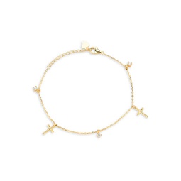 Gold Vermeil & Cubic Zirconia Cross Charm Bracelet