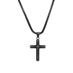 Black IP Stainless Steel Cross Pendant Necklace