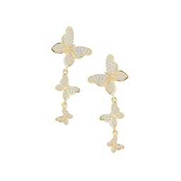 14K Goldplated Sterling Silver & Cubic Zirconia Butterfly Drop Earrings