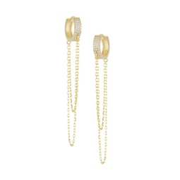 14K Gold Vermeil & Crystal Chain Huggie Earrings