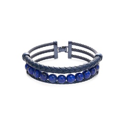 Lapis, Blue Stainless Steel & Leather Bracelet