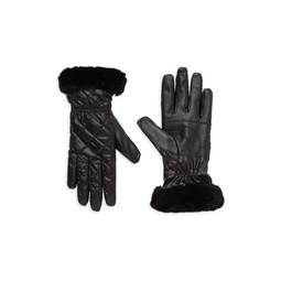Faux Fur Trim Quited Gloves