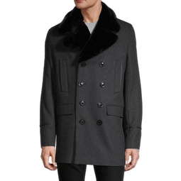 Faux Fur-Collar & Wool-Blend Peacoat