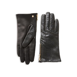 Snakeskin-Embossed Leather Gloves